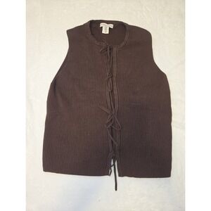 094 Sincerely Jules Rib Knit Tie Front Sweater Vest Brown Sleeveless Women's M